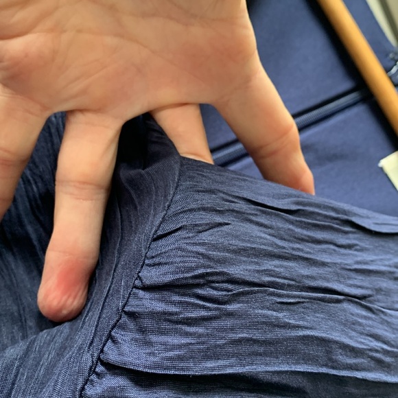 Eliza J navy faux wrap silk look lined dress 3/4 jewelled sleeves EUC - Picture 4 of 8